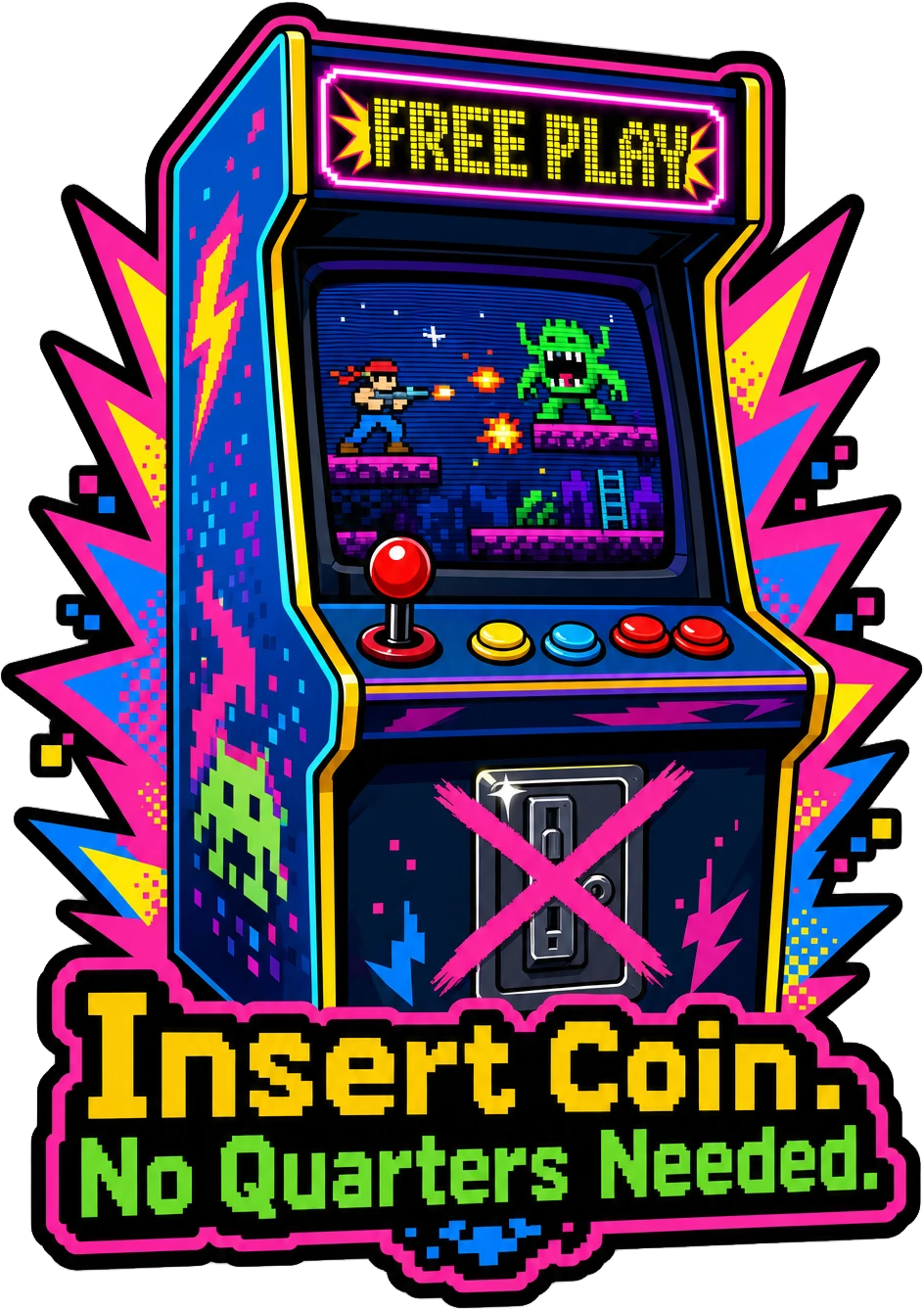 T-shirt Gaming « Free Play Forever » — Humour Rétro, Design Nostalgique