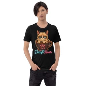 Le Chat Grognon et Son Café – Decaf? Never.