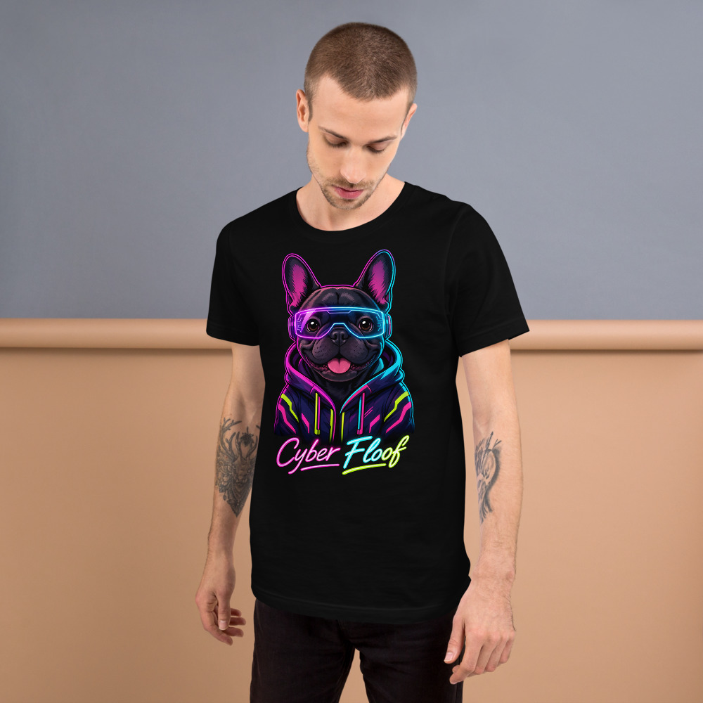 T-shirt Bouledogue Français « Cyber Floof » — Design Néon Futuriste