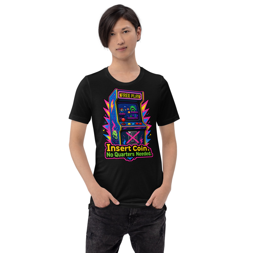 T-shirt Gaming « Free Play Forever » — Humour Rétro, Design Nostalgique